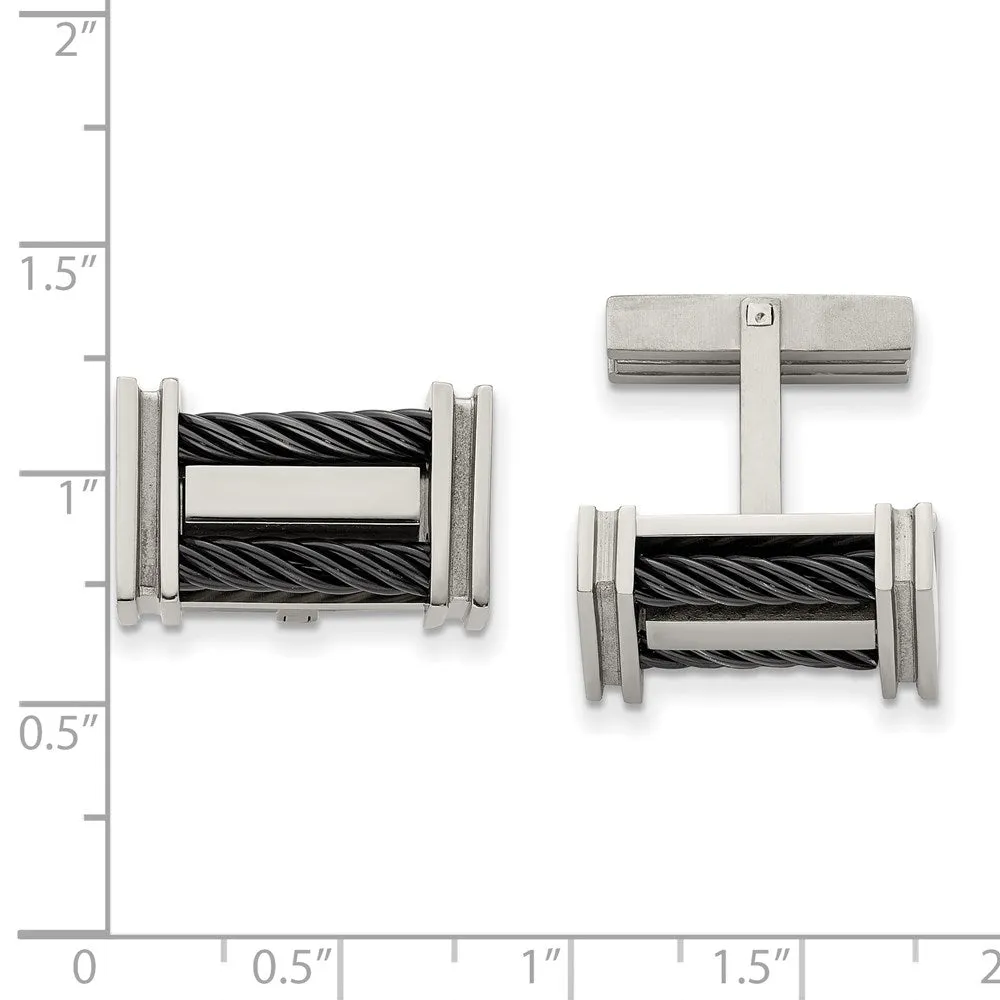 Chisel Titanium Polished Black IP-Plated Wire Cuff Links