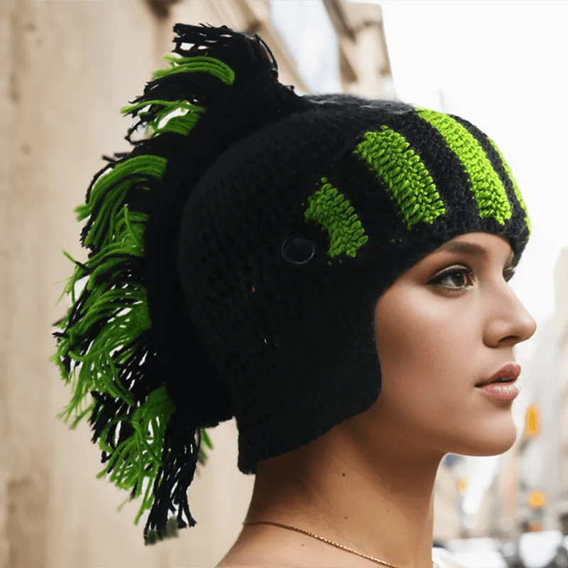 Color Block Knitted Mohawk Beanie Hat