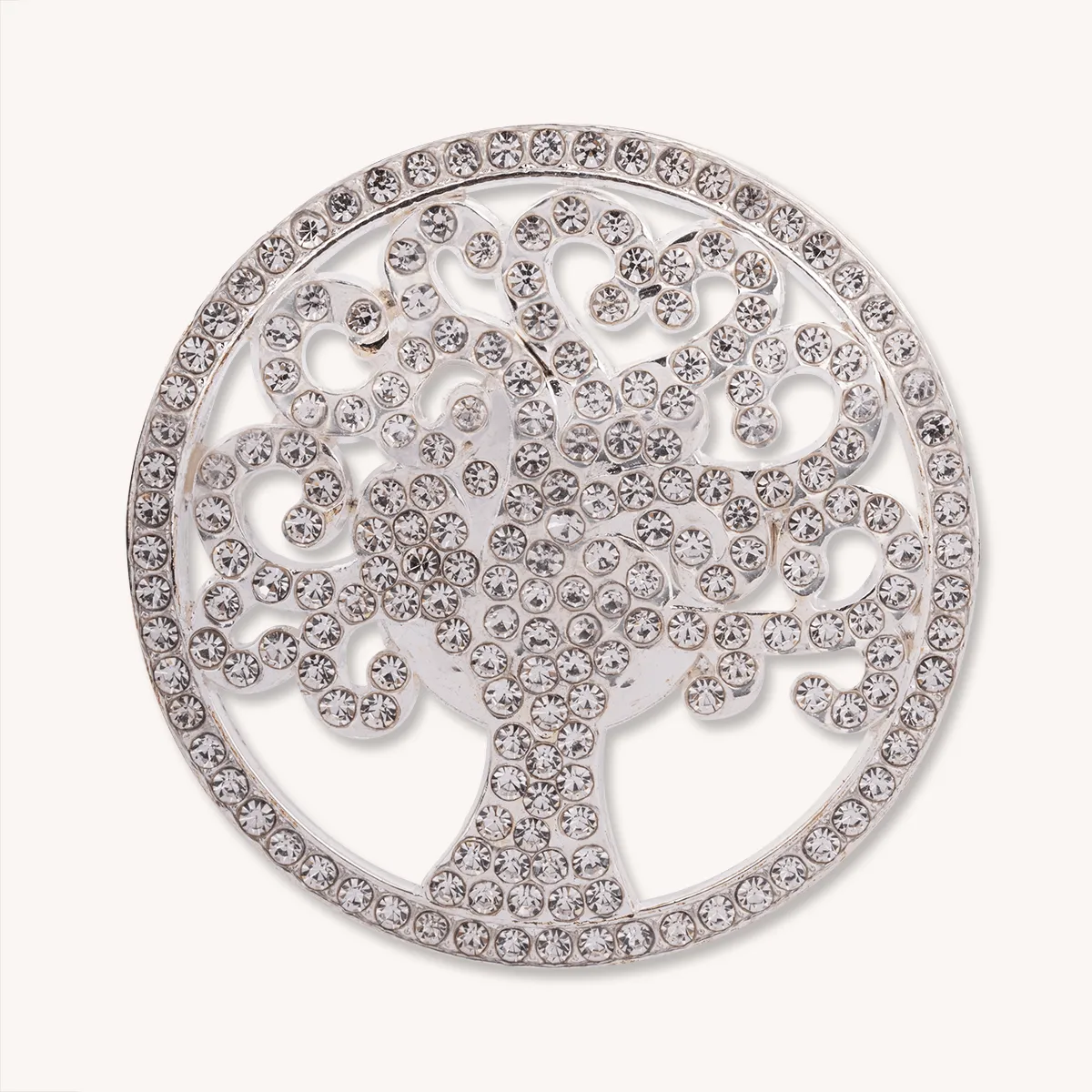 Cora & Crystal Round Tree of Life Magnetic Brooch In Silver-Tone