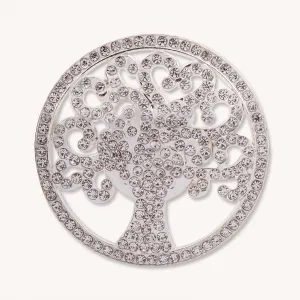 Cora & Crystal Round Tree of Life Magnetic Brooch In Silver-Tone