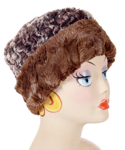 Cuffed Pillbox, Reversible (Solid or Two-Tone) - Luxury Faux Fur in Calico