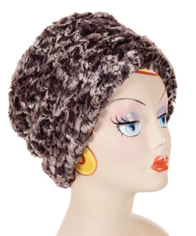 Cuffed Pillbox, Reversible (Solid or Two-Tone) - Luxury Faux Fur in Calico