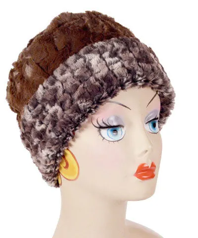 Cuffed Pillbox, Reversible (Solid or Two-Tone) - Luxury Faux Fur in Calico