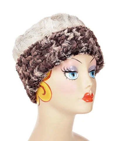 Cuffed Pillbox, Reversible (Solid or Two-Tone) - Luxury Faux Fur in Calico