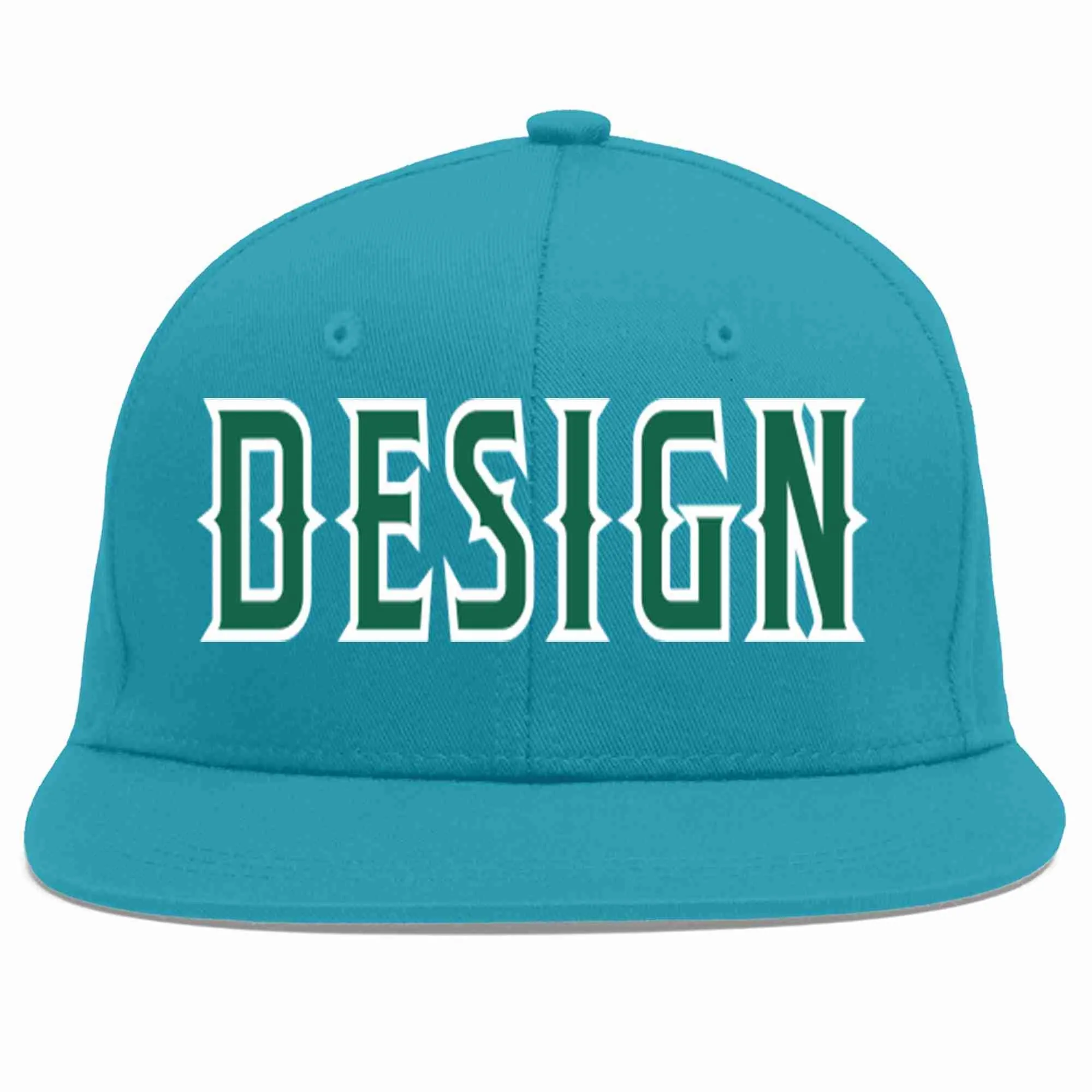 Custom Aqua Kelly Green-White Flat Eaves Sport Baseball Cap Design for Men/Women/Youth