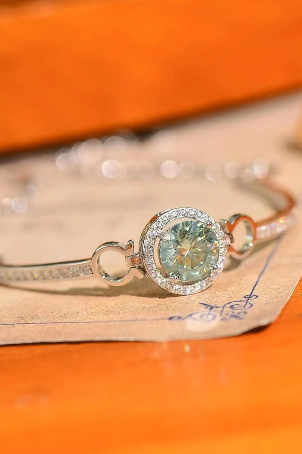 Elegant Moissanite-Studded Sterling Silver Bangle with Sparkling Zircon Details