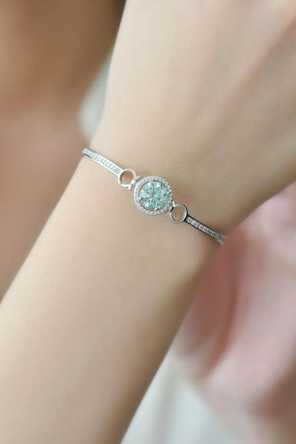 Elegant Moissanite-Studded Sterling Silver Bangle with Sparkling Zircon Details