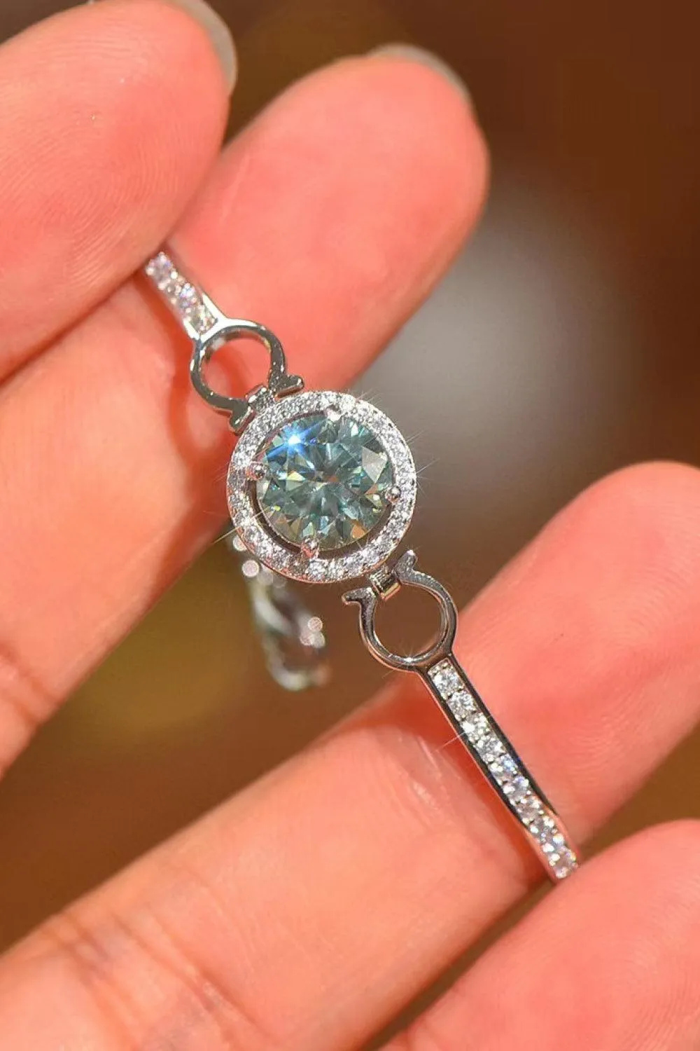Elegant Moissanite-Studded Sterling Silver Bangle with Sparkling Zircon Details