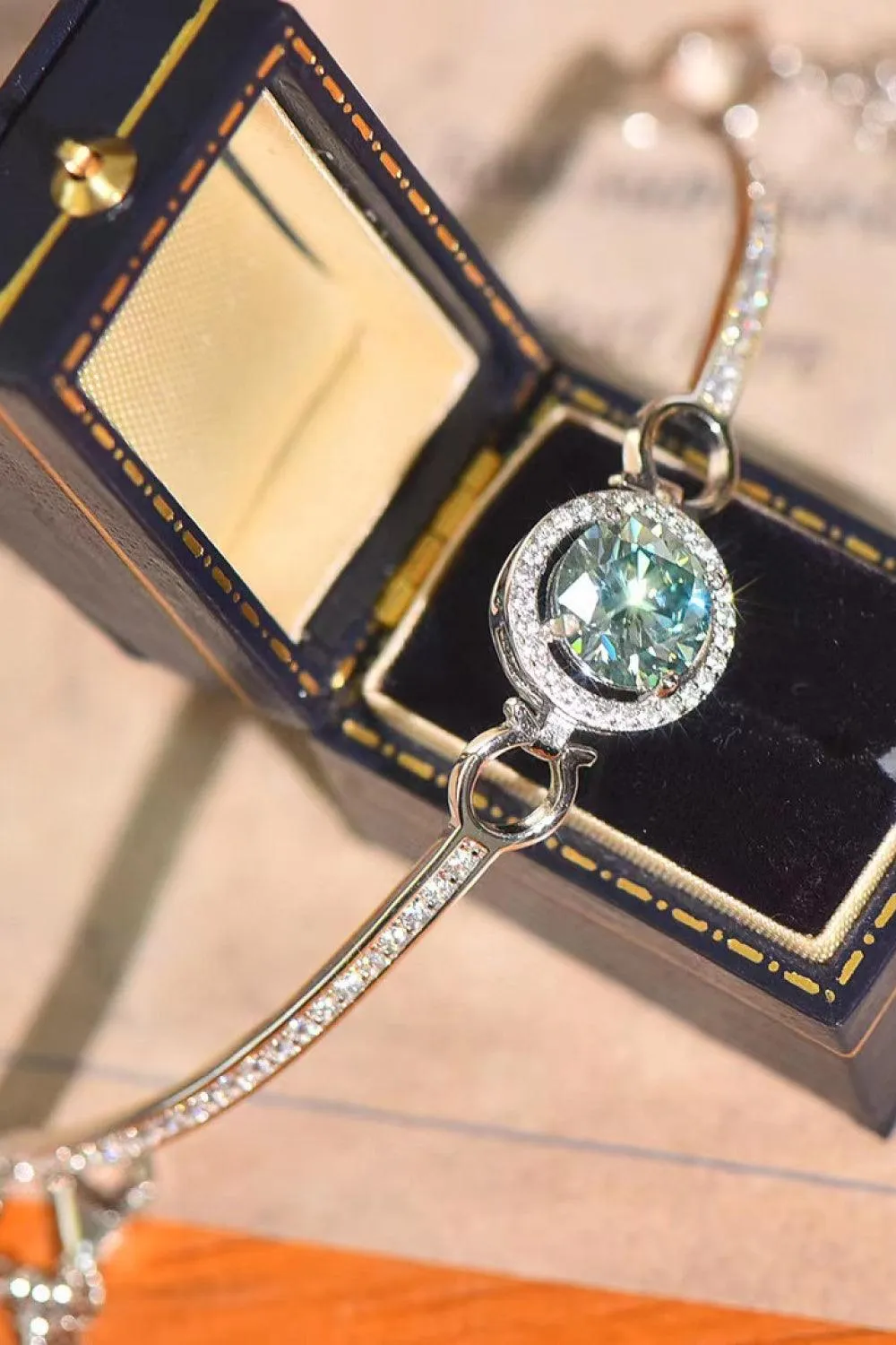 Elegant Moissanite-Studded Sterling Silver Bangle with Sparkling Zircon Details