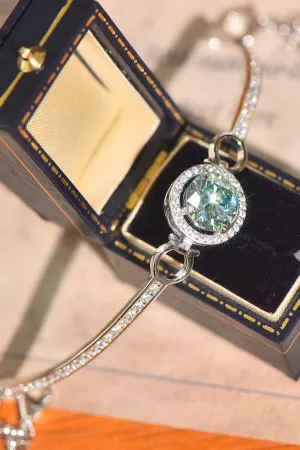 Elegant Moissanite-Studded Sterling Silver Bangle with Sparkling Zircon Details