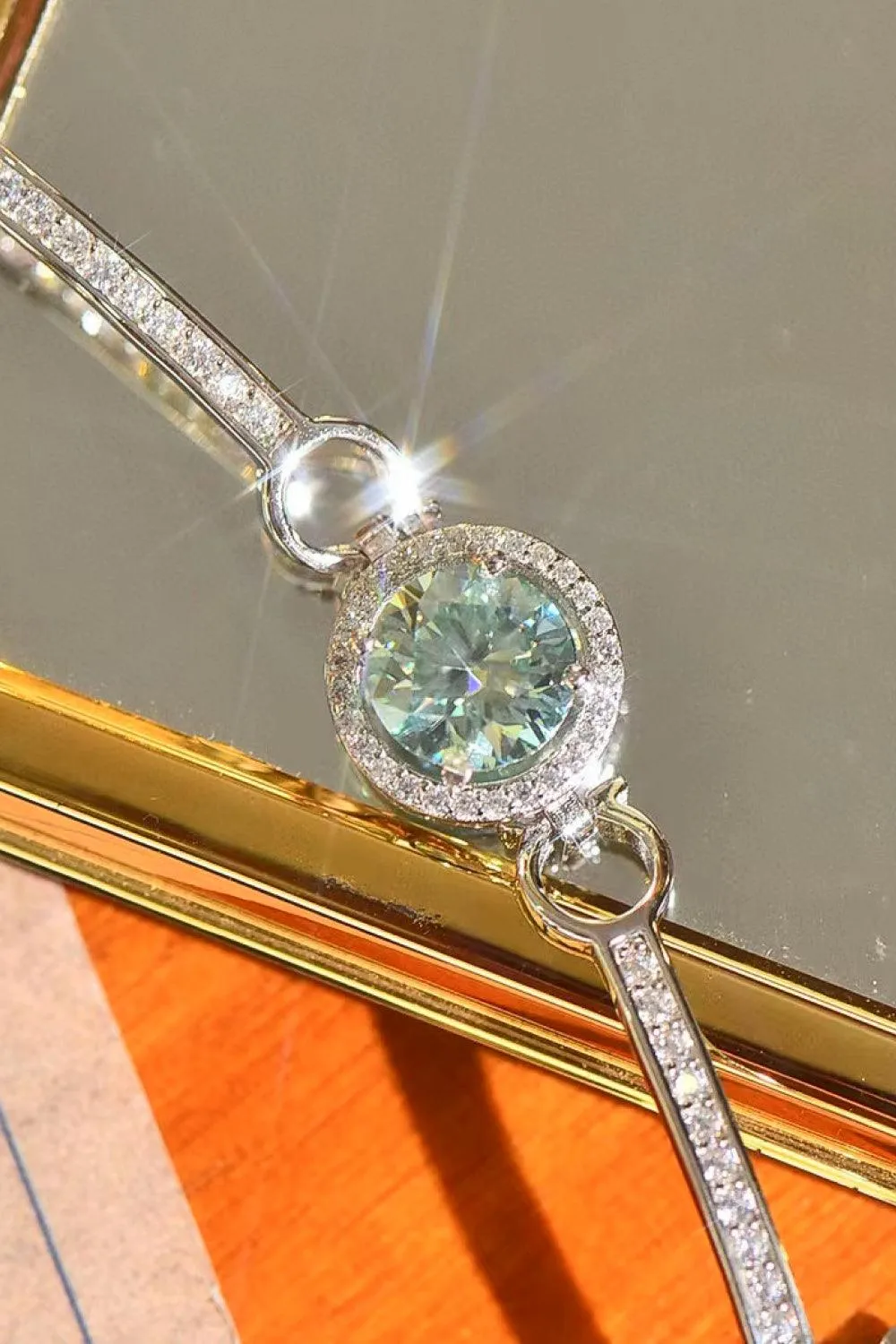 Elegant Moissanite-Studded Sterling Silver Bangle with Sparkling Zircon Details