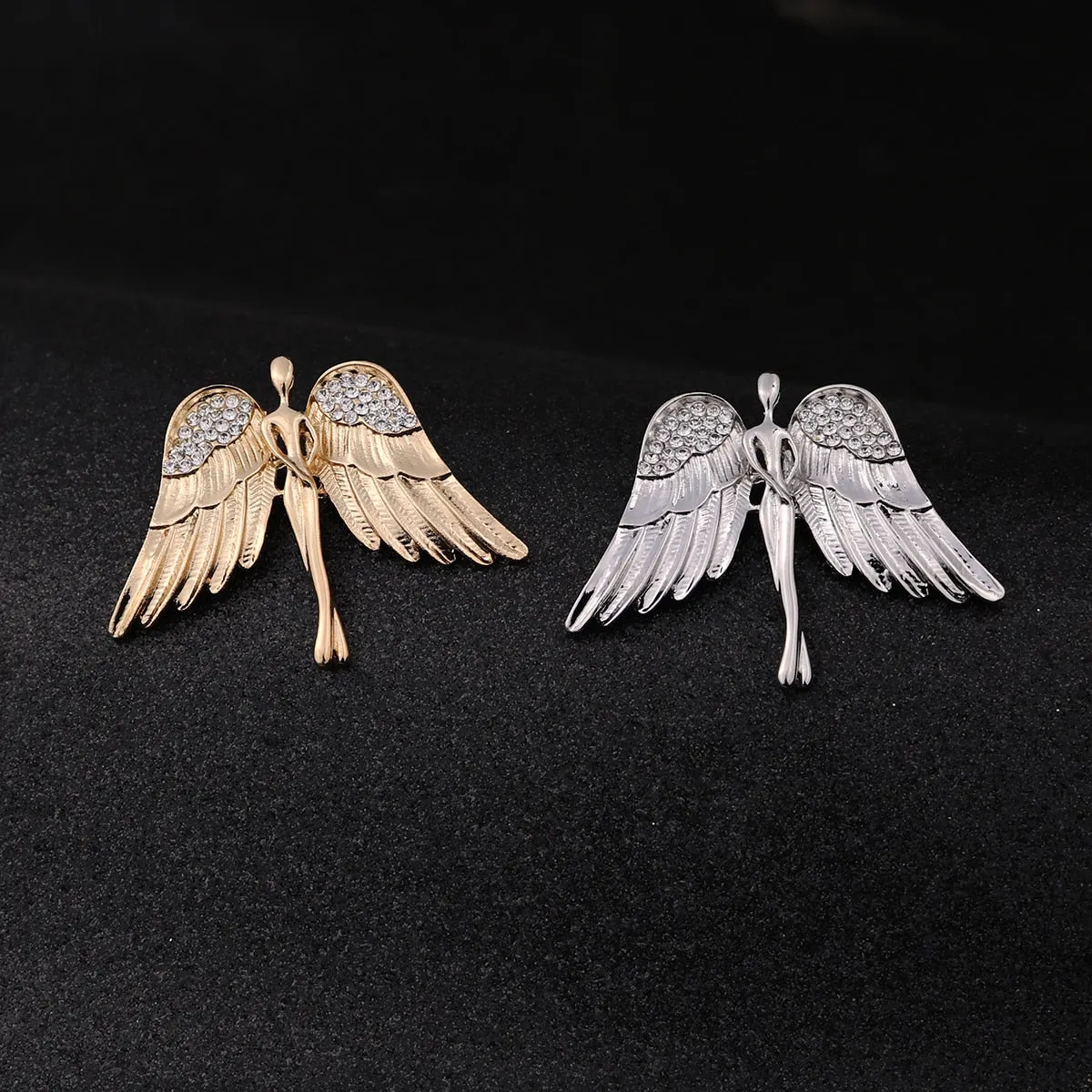 Fashion Women and Men Crystal Angel Wings Brooch Pin