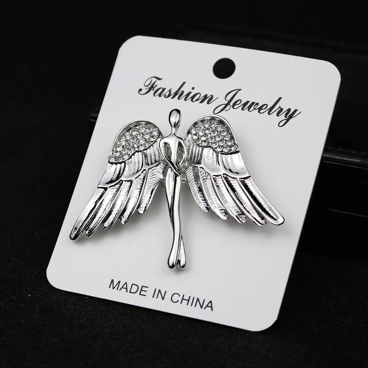 Fashion Women and Men Crystal Angel Wings Brooch Pin