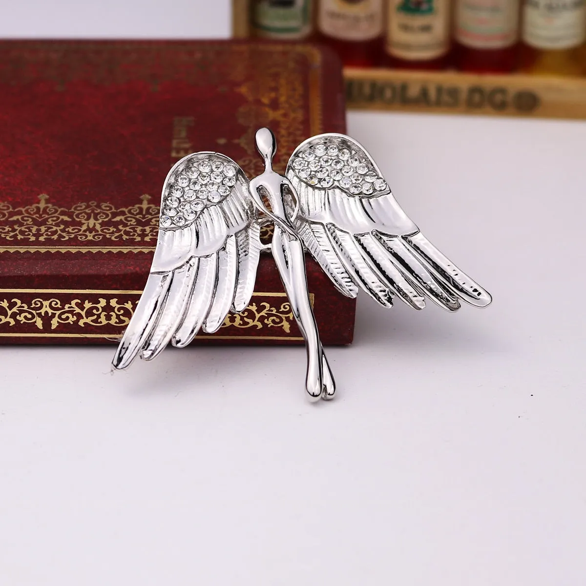 Fashion Women and Men Crystal Angel Wings Brooch Pin