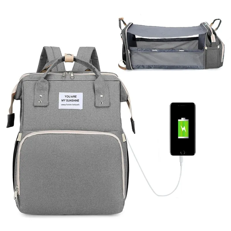 Folding Mommy Bag Lightweight Portable Folding Crib Bed Large-capacity Baby Backpack Female Mommy Outting Bag Mummy Bag