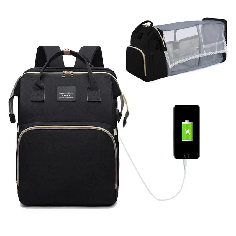Folding Mommy Bag Lightweight Portable Folding Crib Bed Large-capacity Baby Backpack Female Mommy Outting Bag Mummy Bag