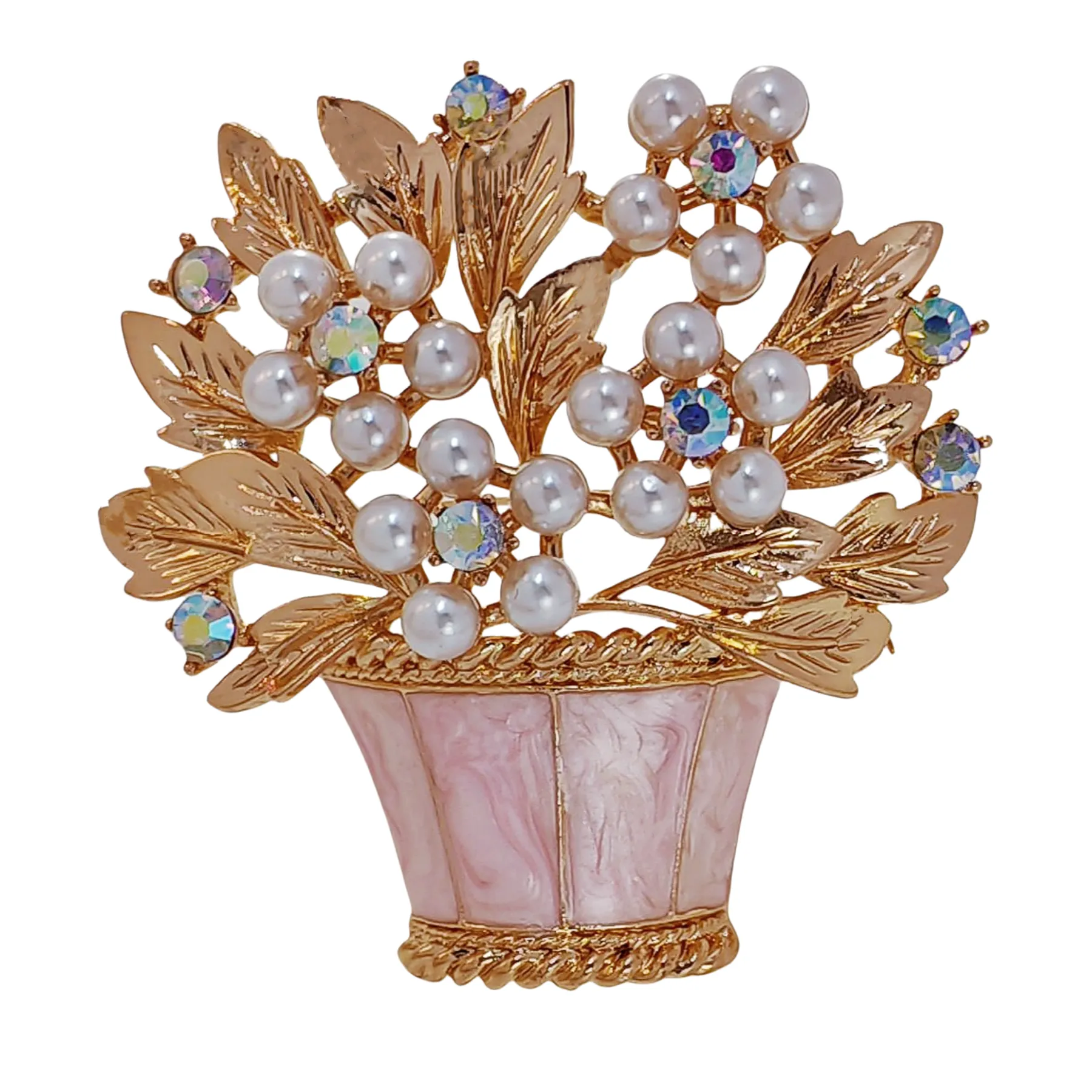 Gorgeous Pearl Floral Pink Basket Brooch Pin Mother Gift Jewelry
