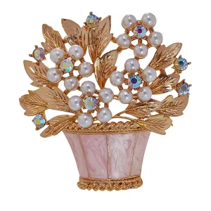 Gorgeous Pearl Floral Pink Basket Brooch Pin Mother Gift Jewelry