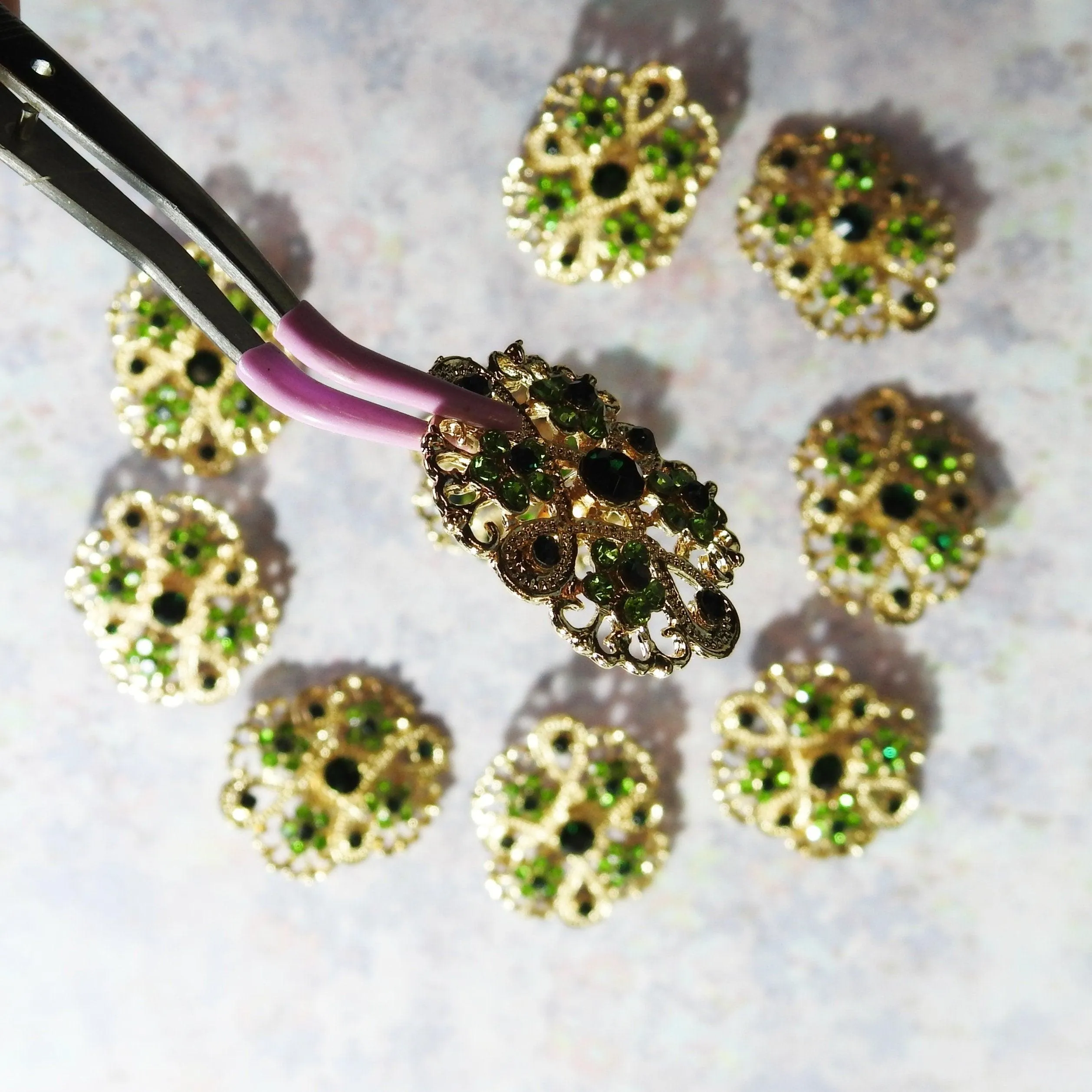 Green broaches for brooch bouquet