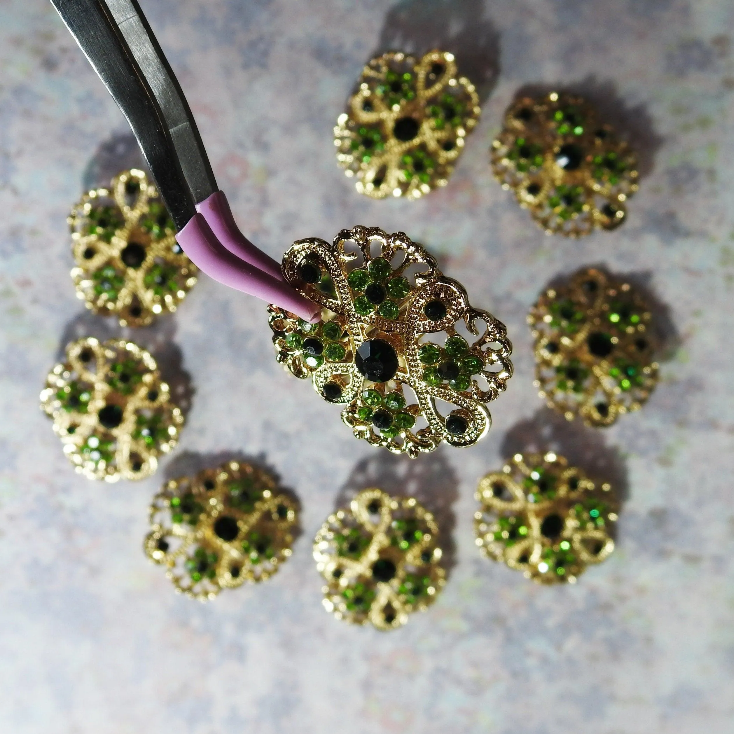 Green broaches for brooch bouquet