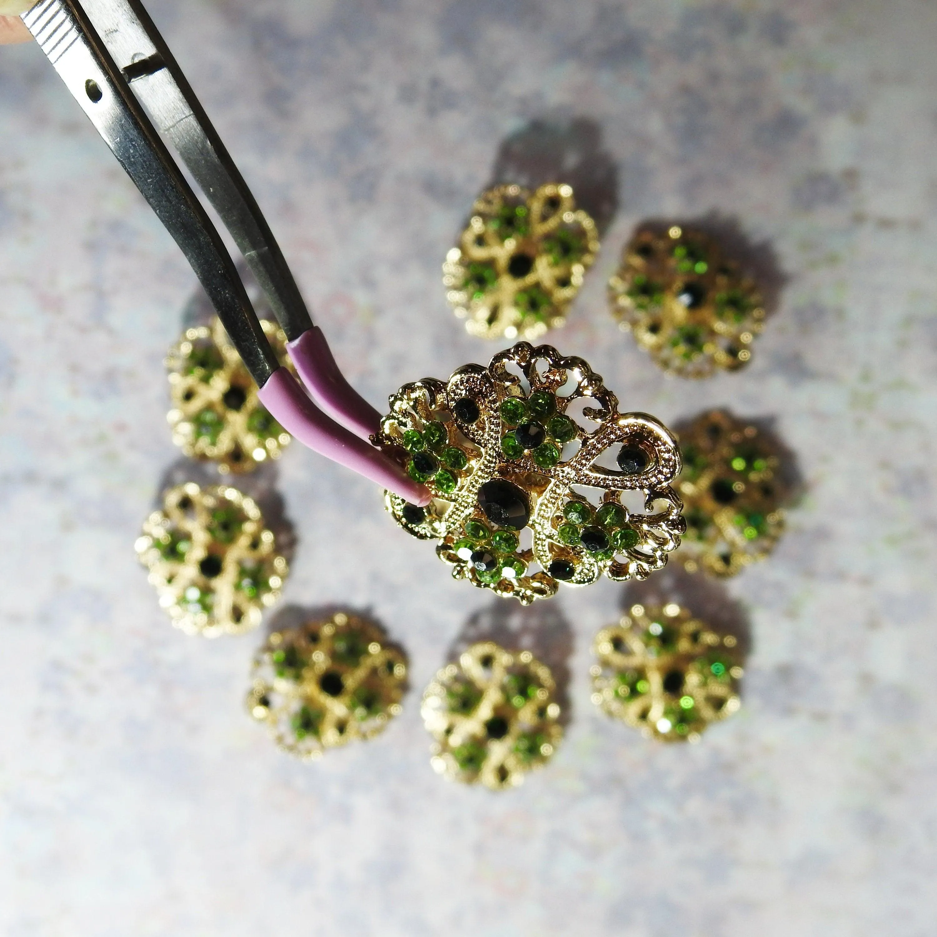 Green broaches for brooch bouquet