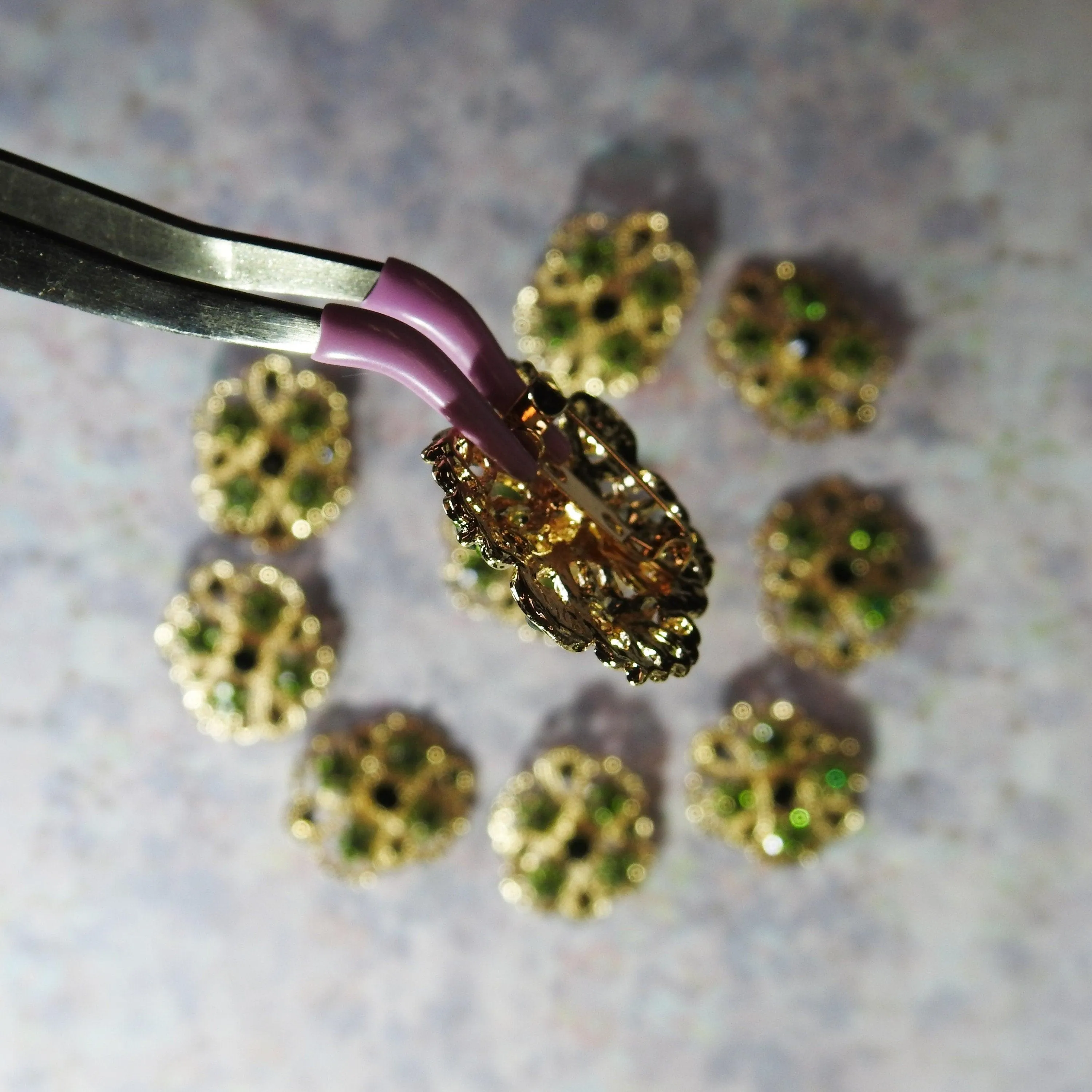 Green broaches for brooch bouquet