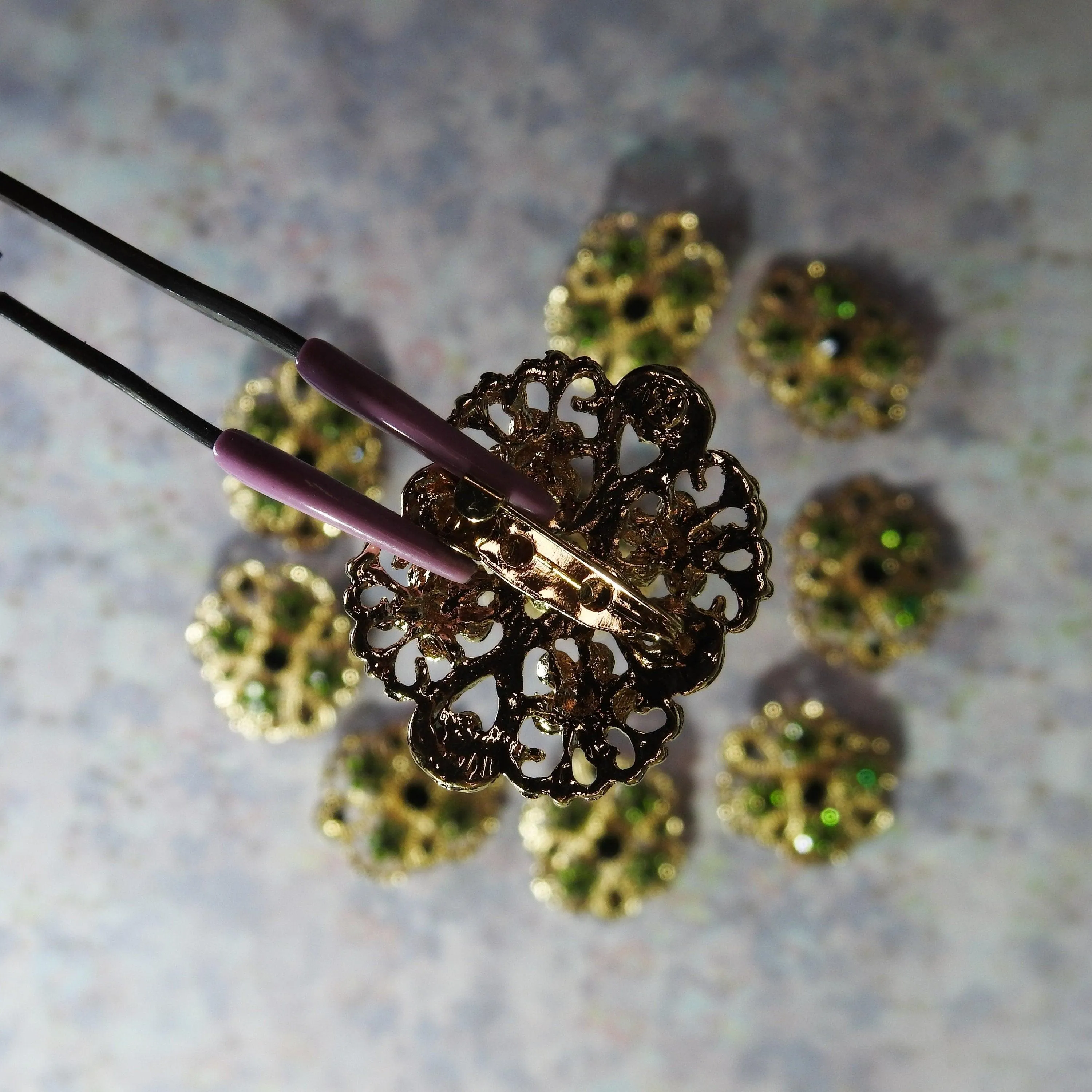 Green broaches for brooch bouquet