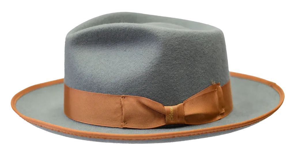 Grey/Cognac Night Hawk Collection Wool Felt 2-Tone Fedora Men's Hat