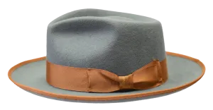 Grey/Cognac Night Hawk Collection Wool Felt 2-Tone Fedora Men's Hat