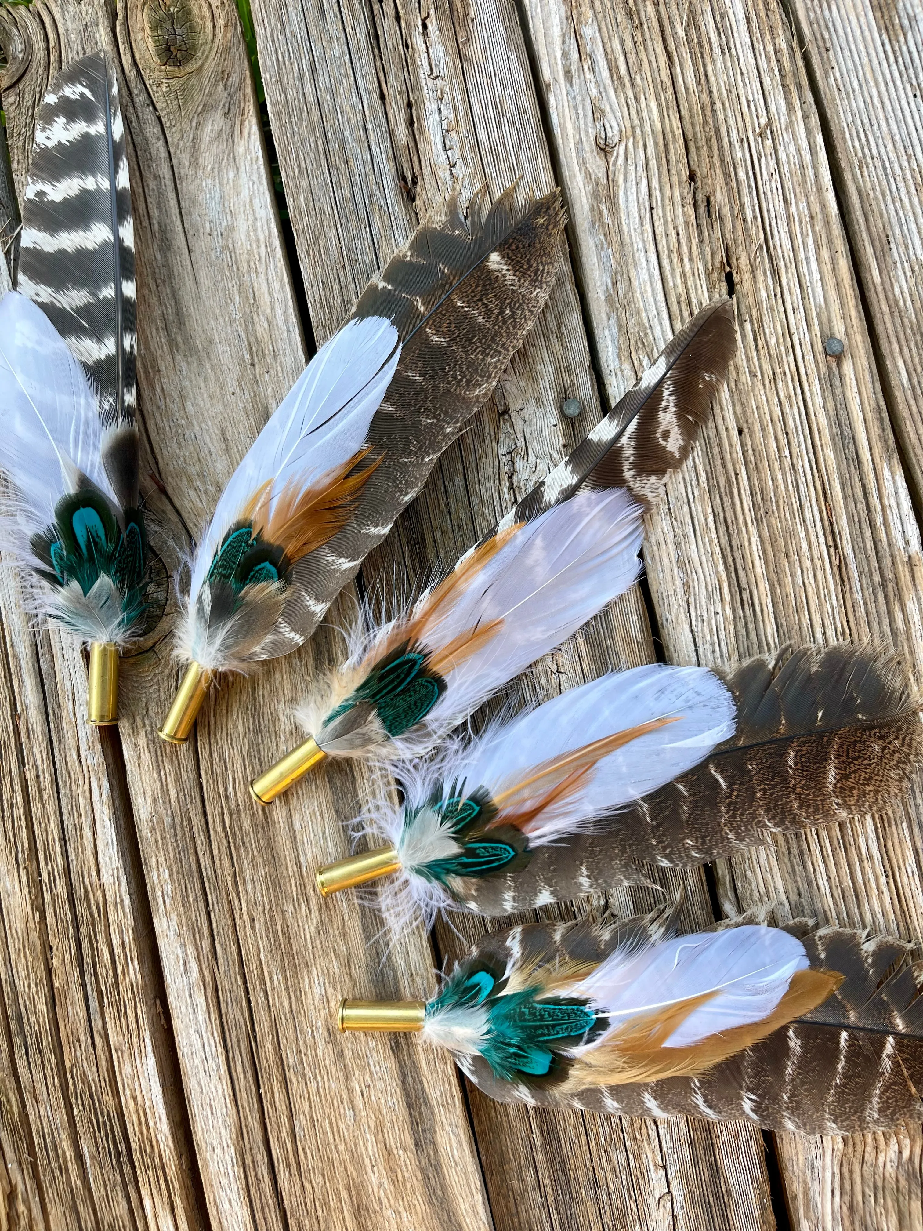 Hat Feather Clip - Turkey Wing w/White & Turquoise