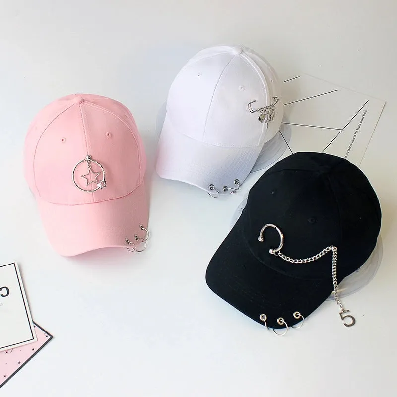 Hat Women's Korean Style Personality Chain Iron Ring Cap Student Children's Baseball Cap Spring And Summer Parent-Child  Sunshade