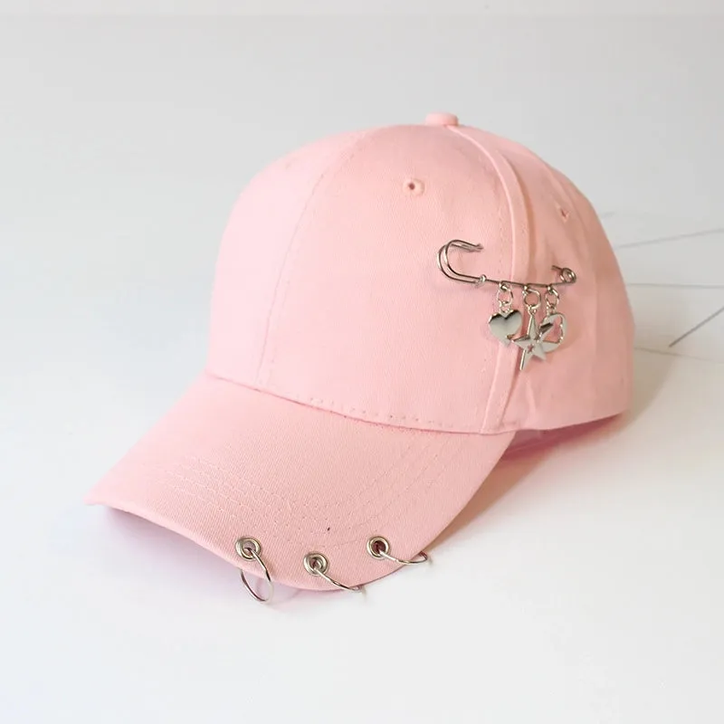 Hat Women's Korean Style Personality Chain Iron Ring Cap Student Children's Baseball Cap Spring And Summer Parent-Child  Sunshade