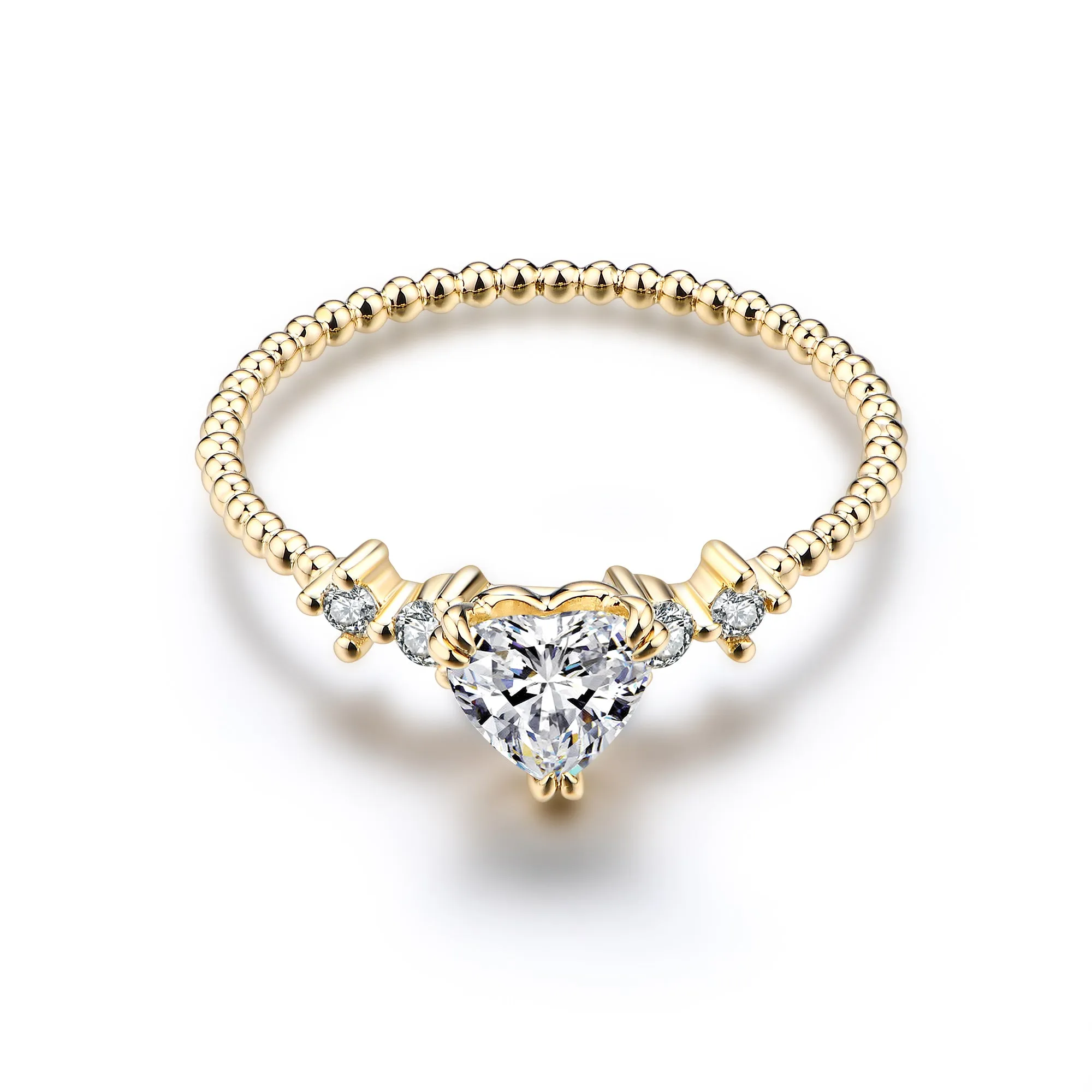 Heart Beaded Diamond Ring