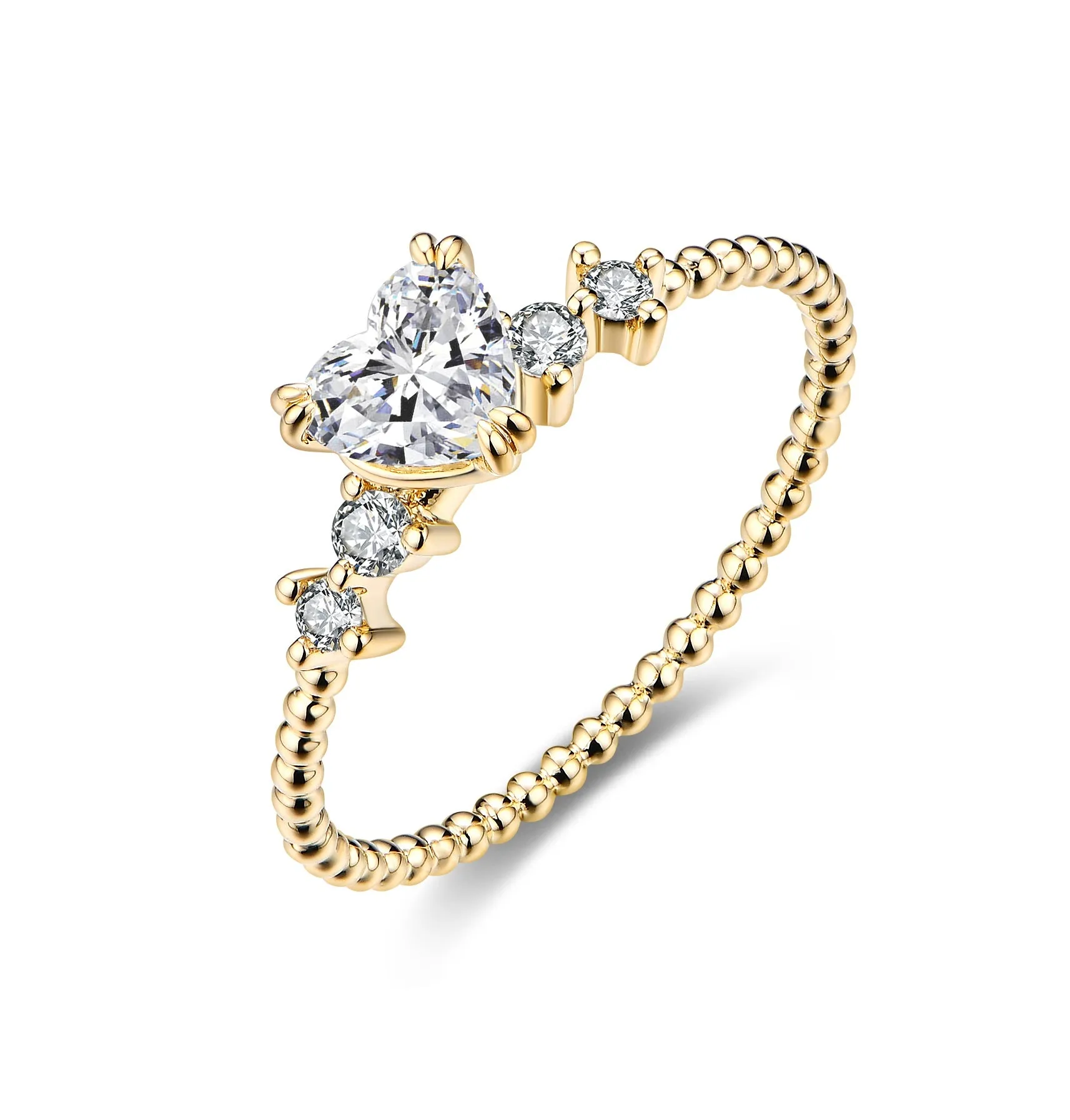 Heart Beaded Diamond Ring