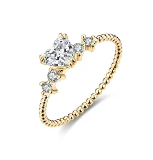 Heart Beaded Diamond Ring