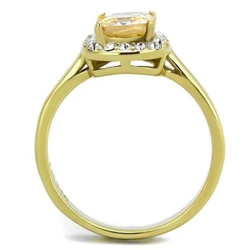 IP Gold(Ion Plating) Stainless Steel Ring with AAA Grade CZ in Champagne for Women Style TK2173