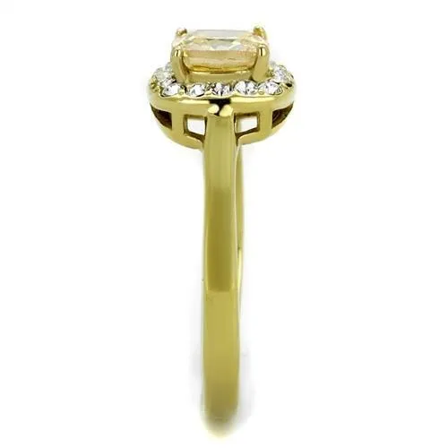 IP Gold(Ion Plating) Stainless Steel Ring with AAA Grade CZ in Champagne for Women Style TK2173