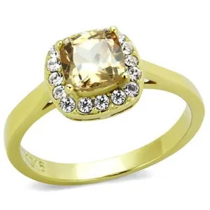 IP Gold(Ion Plating) Stainless Steel Ring with AAA Grade CZ in Champagne for Women Style TK2173
