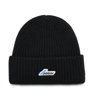 Logo Patched Knit Beanie in Black