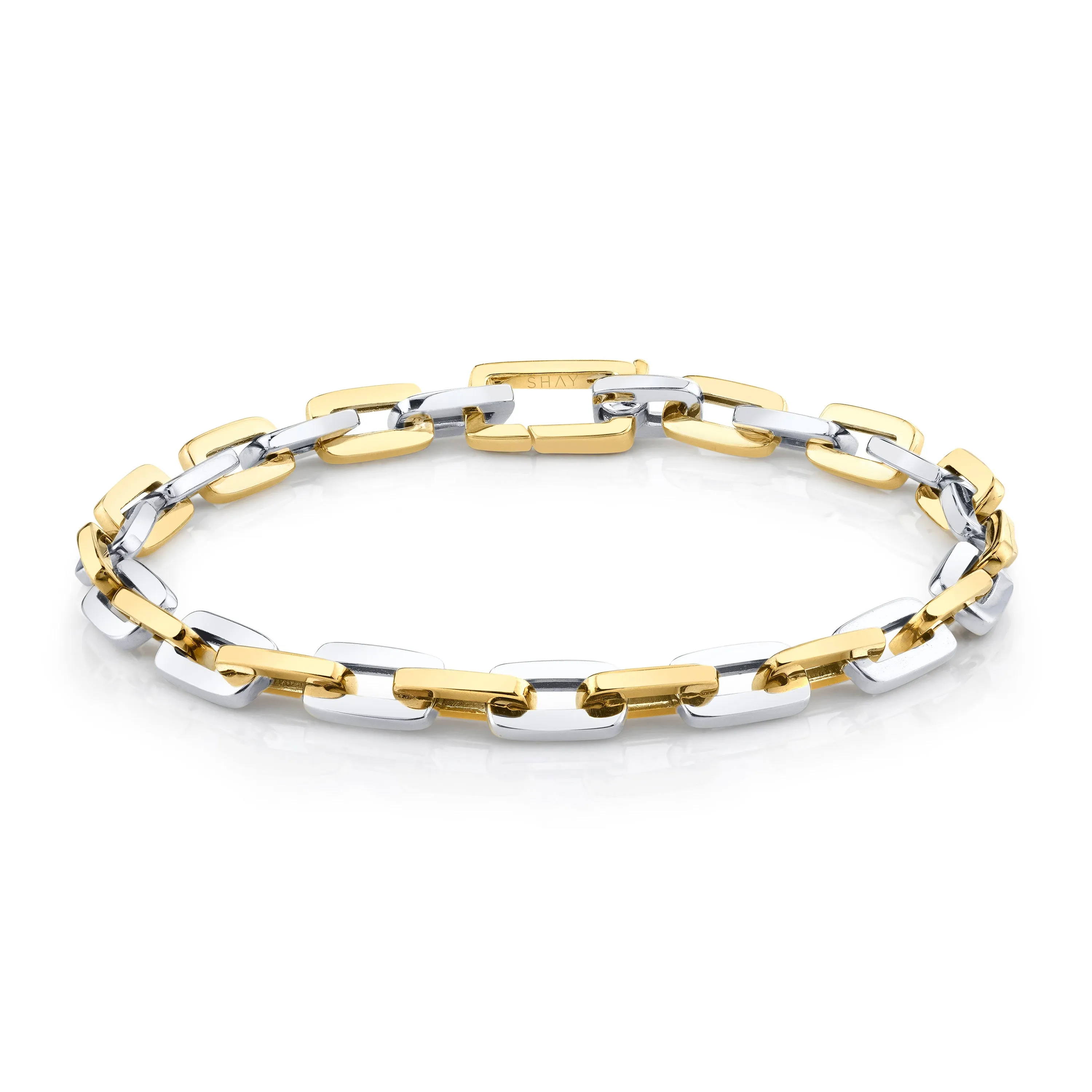 MEN'S TWO TONE SOLID GOLD MINI DECO LINK BRACELET