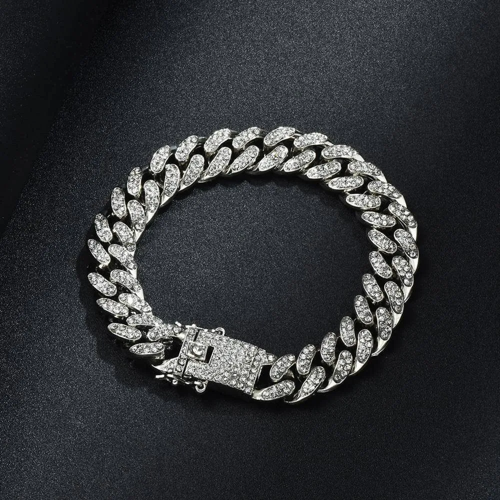 Miami Cuban Bling Iced Out Full AAA Crystal Pave Bracelet With Butterfly Link Chain Hip-Hop Bracelets