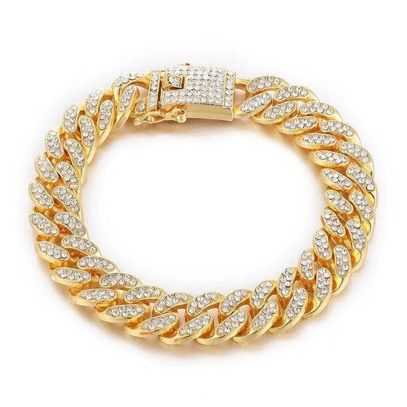 Miami Cuban Bling Iced Out Full AAA Crystal Pave Bracelet With Butterfly Link Chain Hip-Hop Bracelets