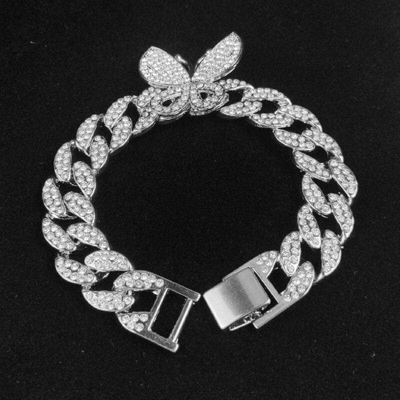 Miami Cuban Bling Iced Out Full AAA Crystal Pave Bracelet With Butterfly Link Chain Hip-Hop Bracelets