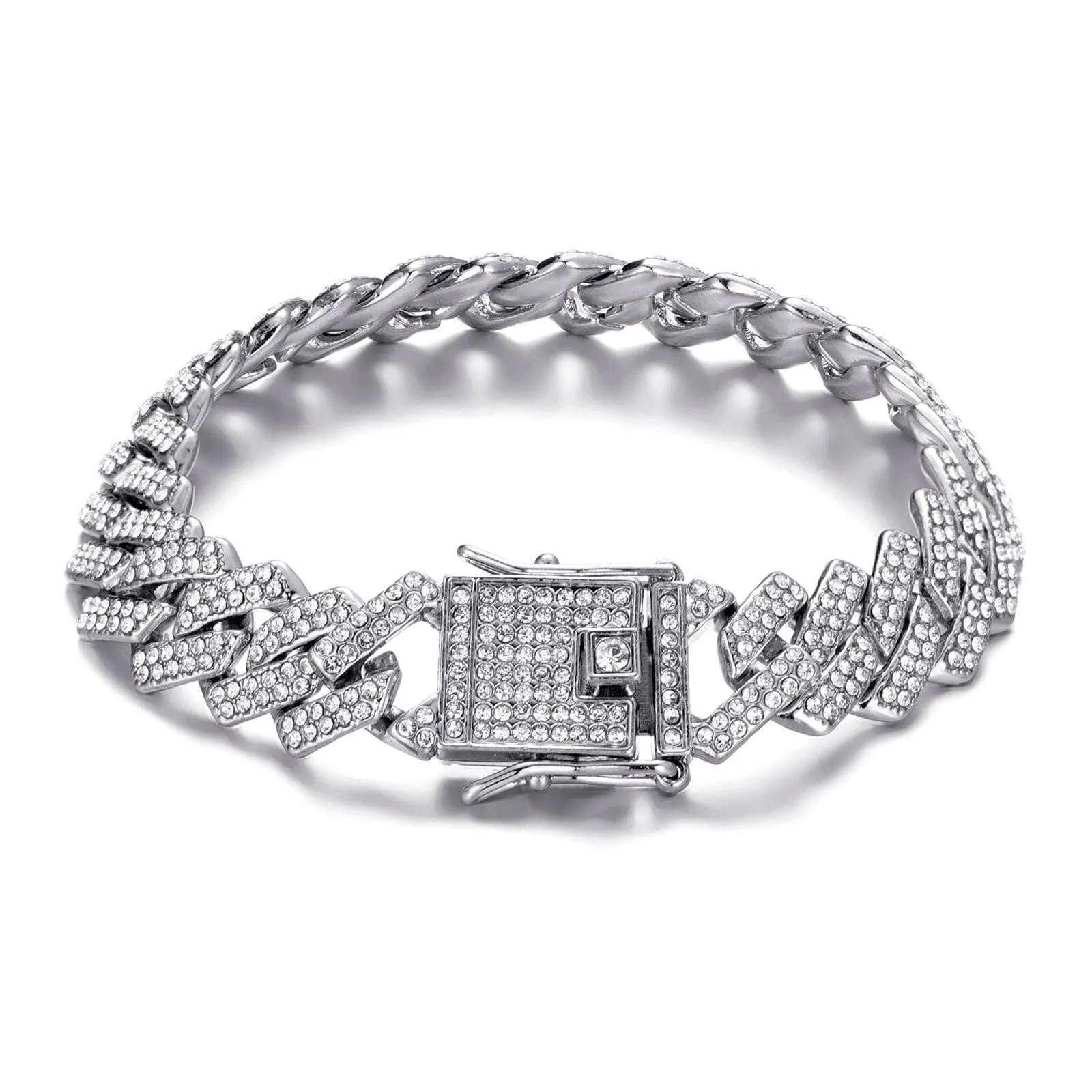 Miami Cuban Bling Iced Out Full AAA Crystal Pave Bracelet With Butterfly Link Chain Hip-Hop Bracelets