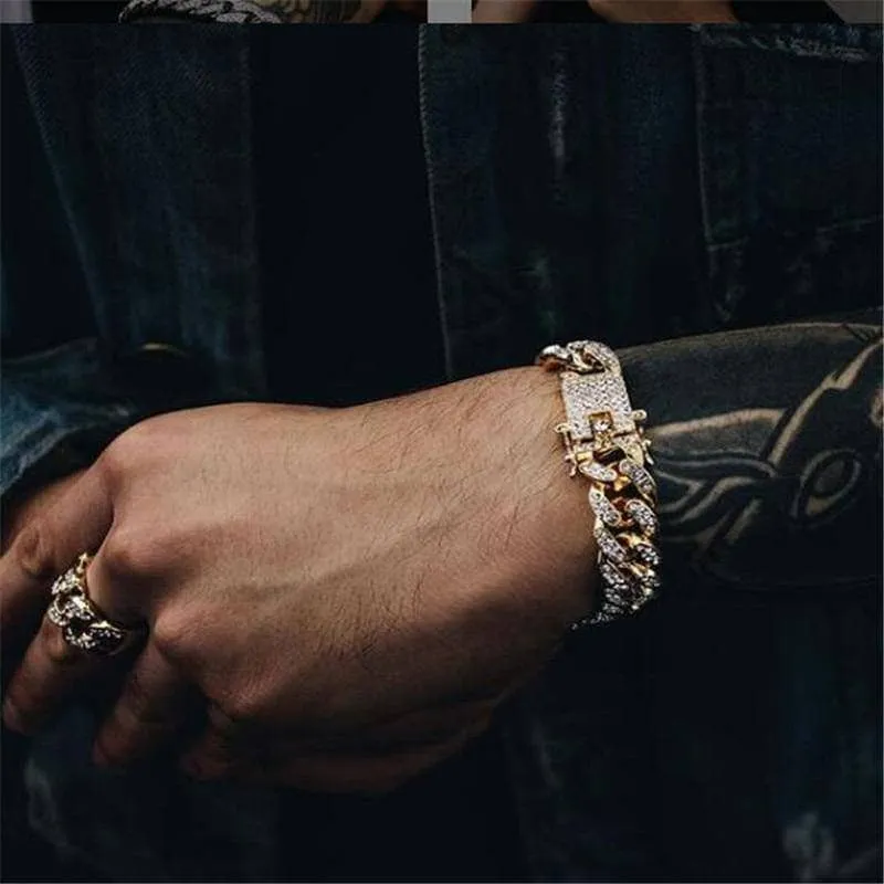 Miami Cuban Bling Iced Out Full AAA Crystal Pave Bracelet With Butterfly Link Chain Hip-Hop Bracelets