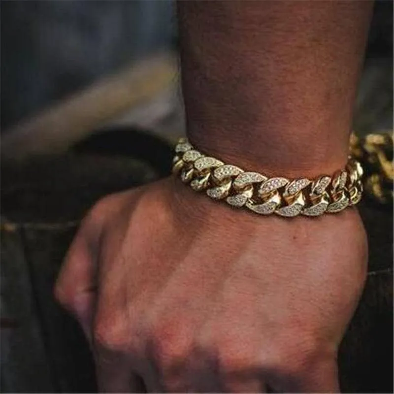 Miami Cuban Bling Iced Out Full AAA Crystal Pave Bracelet With Butterfly Link Chain Hip-Hop Bracelets