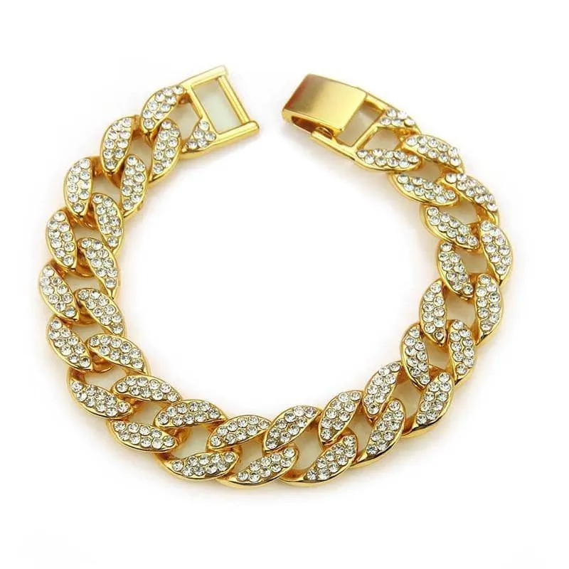 Miami Cuban Bling Iced Out Full AAA Crystal Pave Bracelet With Butterfly Link Chain Hip-Hop Bracelets