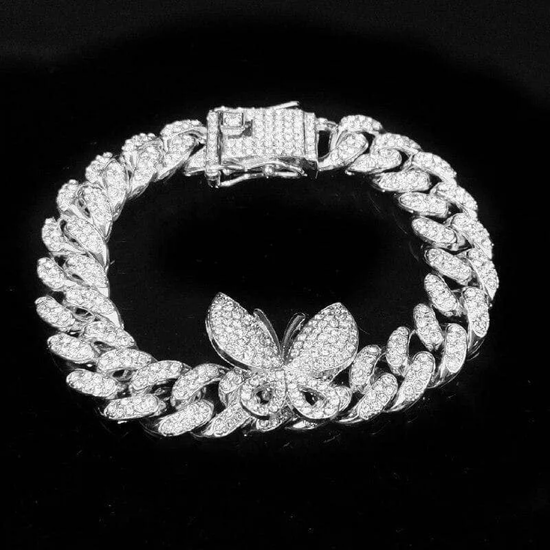 Miami Cuban Bling Iced Out Full AAA Crystal Pave Bracelet With Butterfly Link Chain Hip-Hop Bracelets