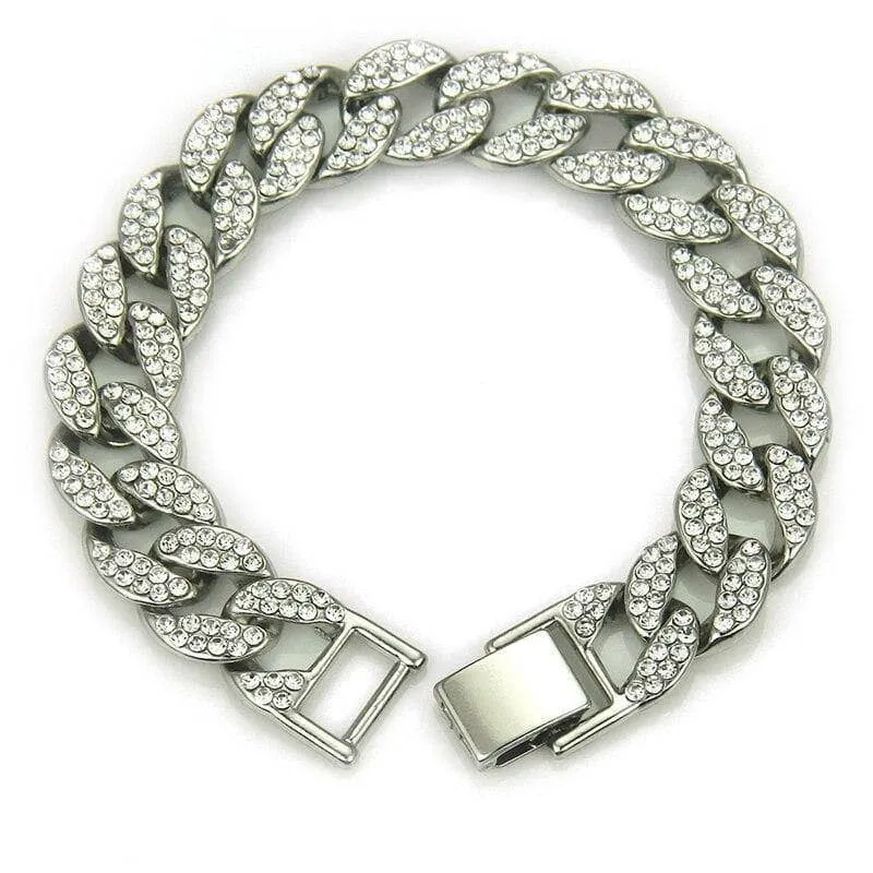 Miami Cuban Bling Iced Out Full AAA Crystal Pave Bracelet With Butterfly Link Chain Hip-Hop Bracelets