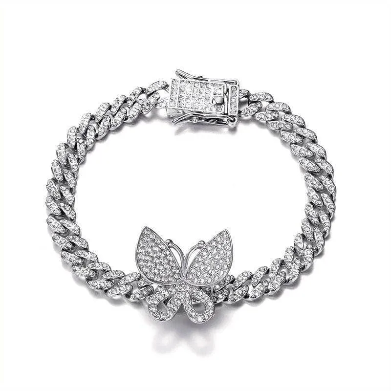 Miami Cuban Bling Iced Out Full AAA Crystal Pave Bracelet With Butterfly Link Chain Hip-Hop Bracelets